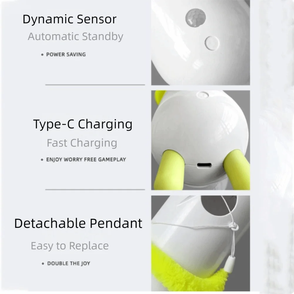 Automatic Teasing Cat Fluffy Teaser Motion Sensor Interactive Cat with Suction Cup USB Charging Motion Activated Kitten