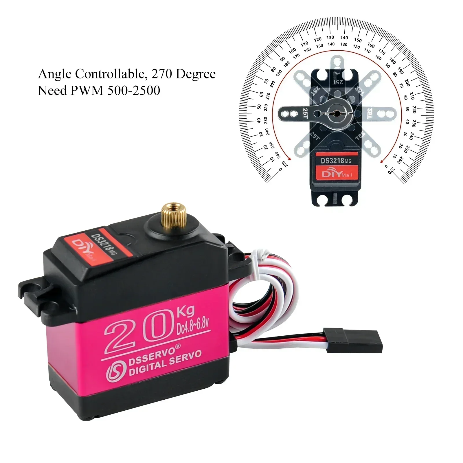 Servo numérique 20KG installé sur châssis de voiture RC 1/8, câble branché au récepteur