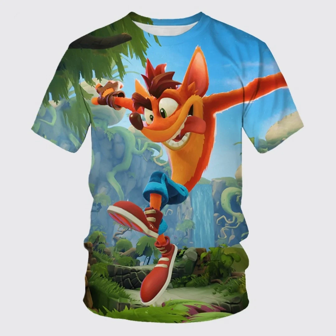 Crash Bandicoot - Children's 3D Printed T-shirt, Casual Sports Top, Cartoon Round Neck Short Sleeve Summer Fashion T-shirt