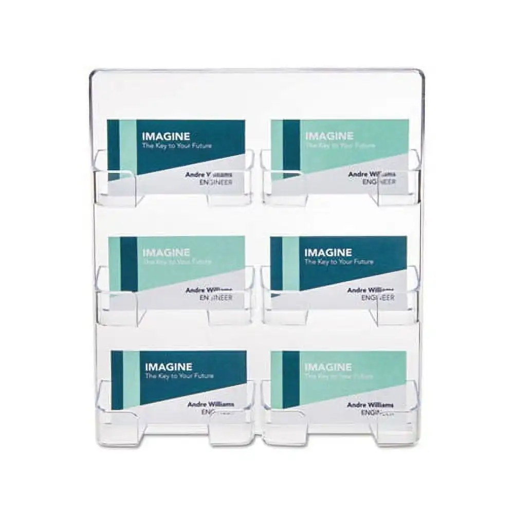 Six-Pocket Wall Mount Business Card Holder, Holds 480 2 X 3 1/2 Cards, Clear 3