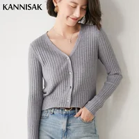 2025 Autumn Winter Womens Sweater Cardigans V-neck Single Breasted Slim Fit Stretch Knitted Tops Solid Cardigan Bottoming Shirt