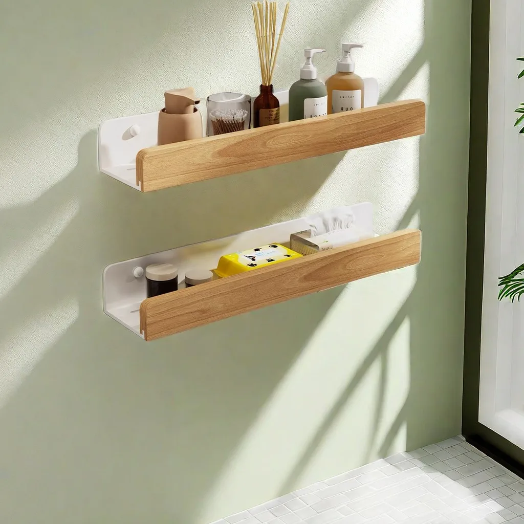 Wooden Storage Holders & Racks,Room Storage Shelves Wall-Mounted Punch, Seasoning Board shower Storage Rack,bath shelf organizer