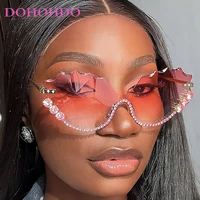 Lunettes de soleil de luxe pour femmes, design de marque, monture sans bords, motif vague diamant, style hip-hop, lunettes d'extérieur unisexes, protection UV400 2