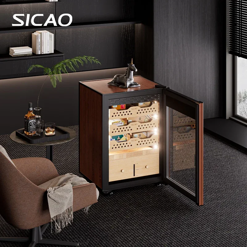 137L Hold 1000 Mini Electric Refrigerated Cigar Cooler Humidor 5.0-22.0℃ Thermoelectric Luxury Cedar Wooden Cigar Cabinet