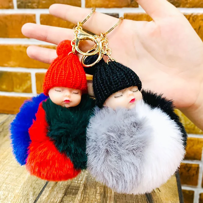 

Kawaii Cute Sleeping Baby Plush Doll Keychain Women Girls Bag Pendant Keyring Car Key Phone Decoration Children's Gifts