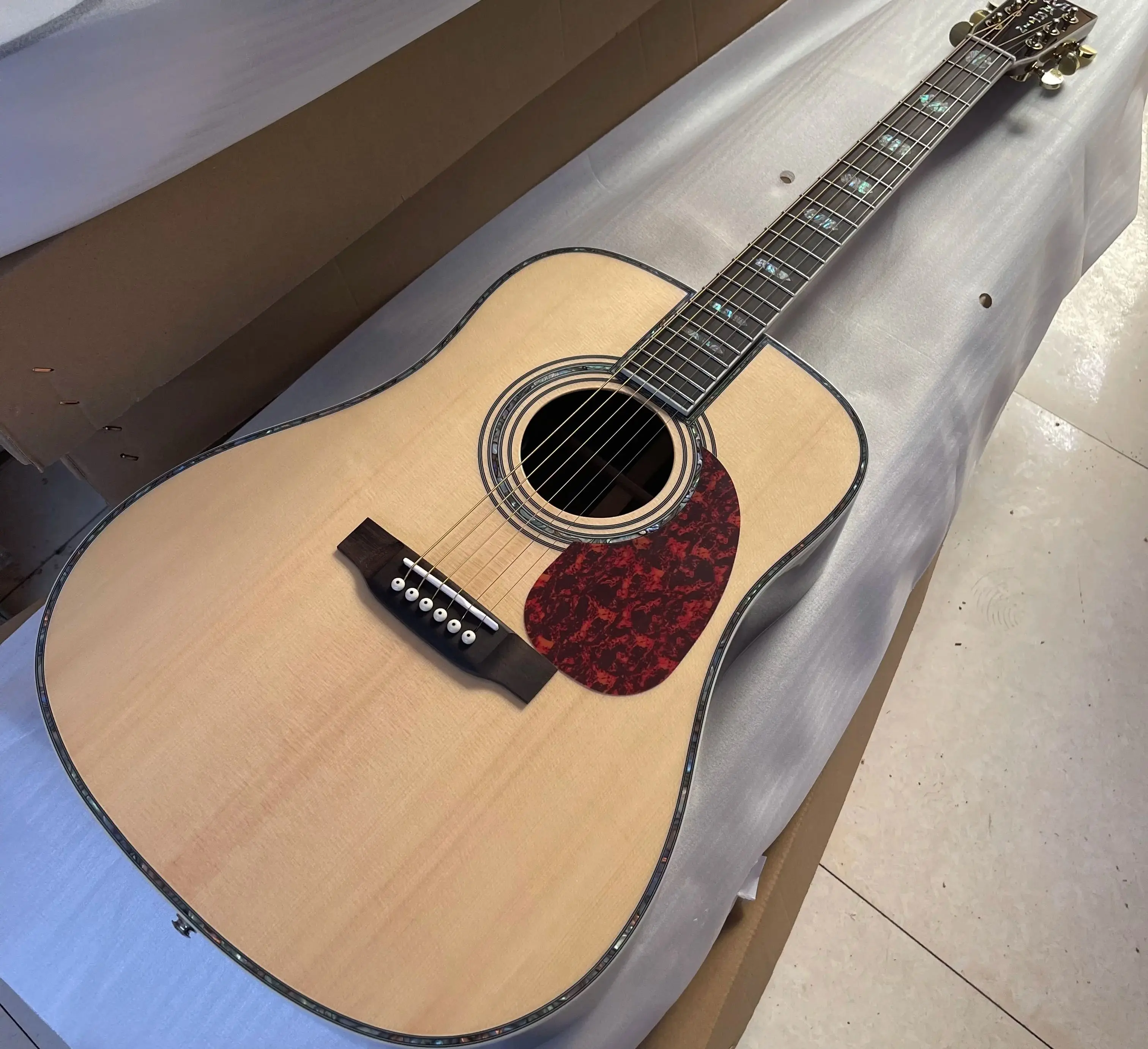 Acoustic Electric Guitar 41# D45 Model Real Abalone 301 Solid Spruce Natural