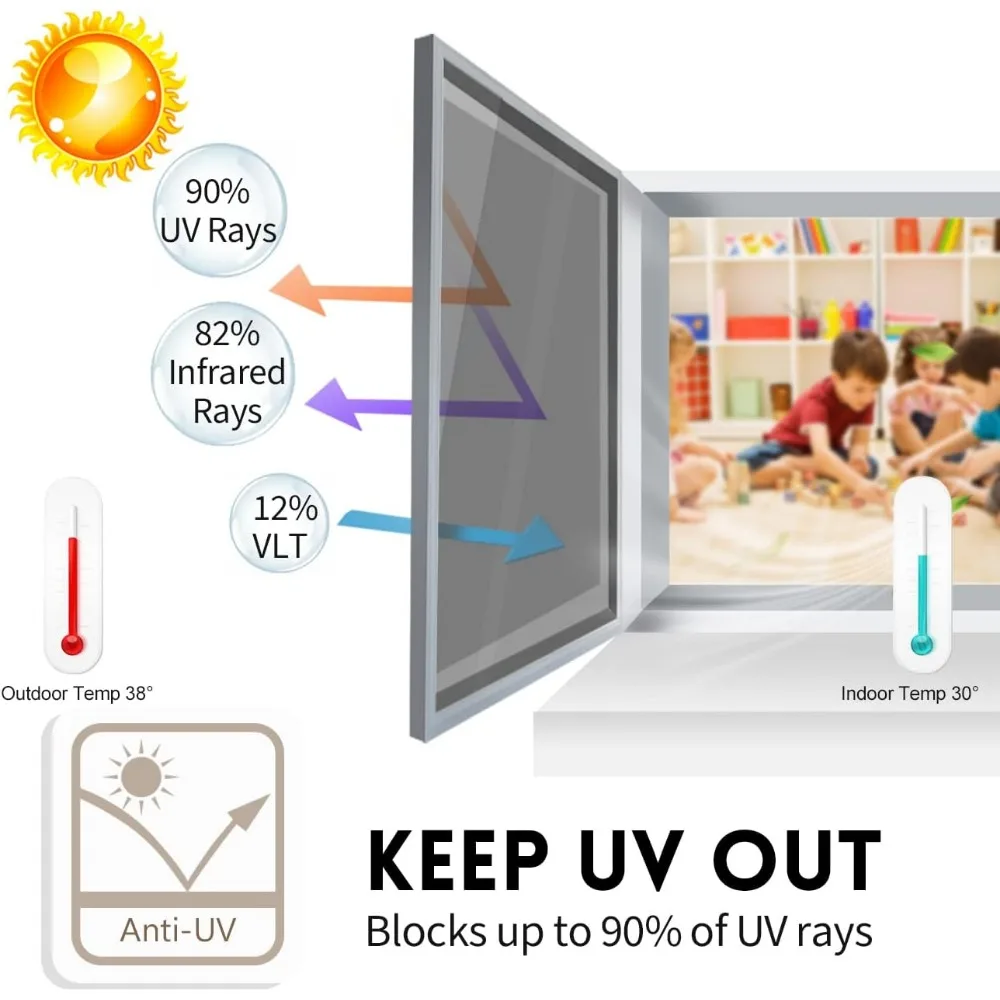 Window Film One Way Daytime Privacy Static Cling Sun Blocking Anti UV Reflective Window Tint for Home and Office, Black-Silver 4
