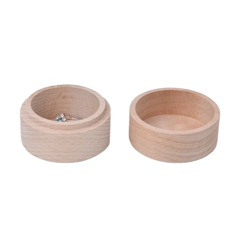 5/10PCS Round Wooden Wedding Ring Jewelry Trinket Box Baby Tooth Keepsake Wood Storage Container Case Gift Boxes Home Storage 3
