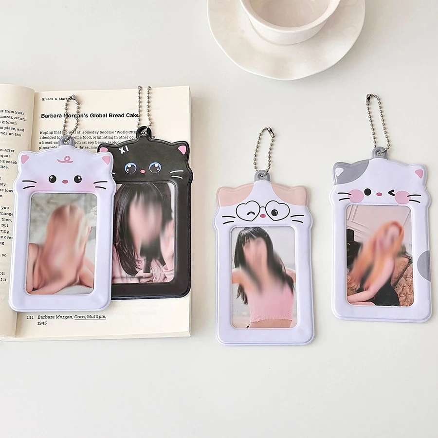 1pcs Cute Puppies Photocard Holder Keychain, Kawaii cat Photo Frame ID Badge Holder PVC Cartoon Animal Photo Card