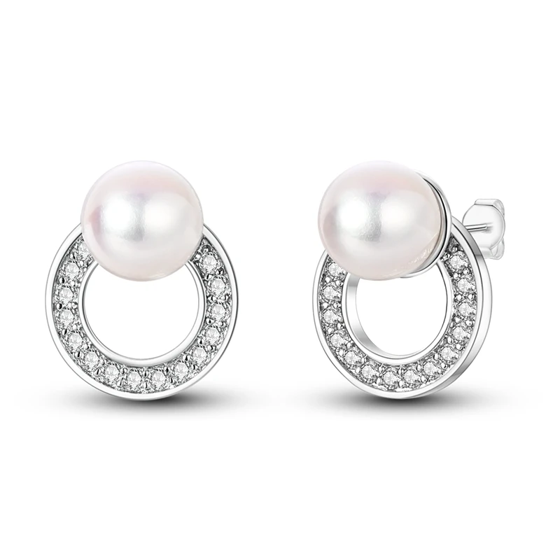 

Fashionable S925 sterling silver cubic zirconia French pearl girlfriend earrings Charm versatile women's earrings KJE254