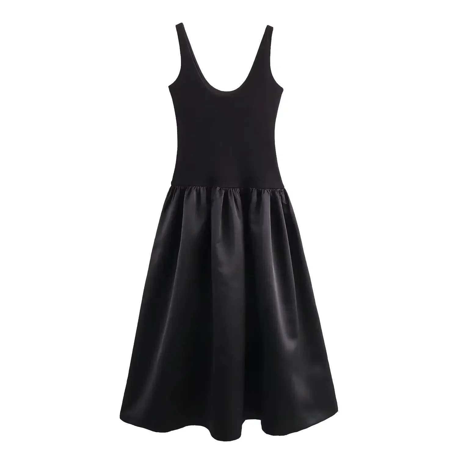 

Women's new fashion wide pleated large skirt hem black slim patchwork midi dress retro sleeveless backless women's dress Mujer