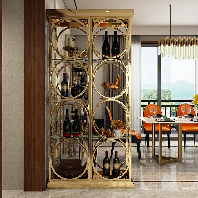 1Light luxury stainless steel glass screen partition cabinet living room decoration cabinet stainless steel wine USU 304