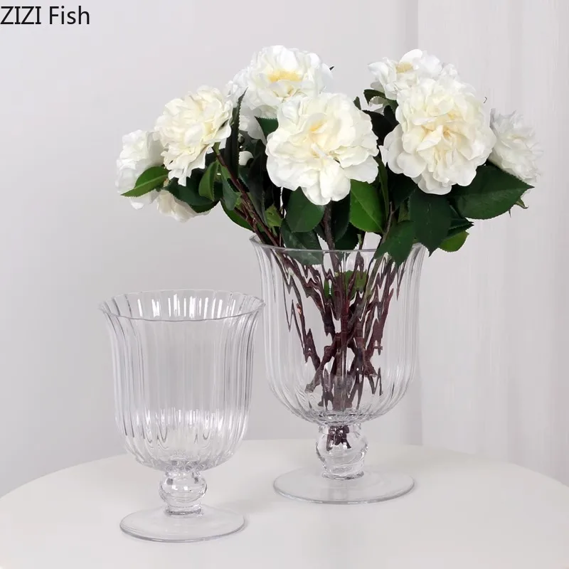Transparent Tall Cup Glass Vase Artificial Flowers Decorative Flower Arrangement Desk Decoration Hydroponics Floral Vases 3