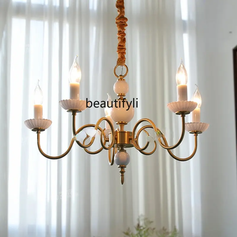 

Американская медная ретро-люстра yj для ресторана, роскошная атмосфера, двойная лестница