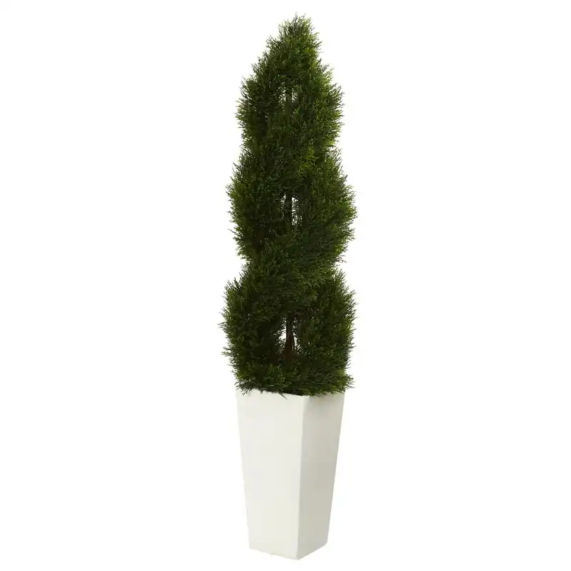 

Double Pond Cypress Spiral Topiary Artificial Tree in White Tower Planter UV Resistant Peceras y acuarios accesorios