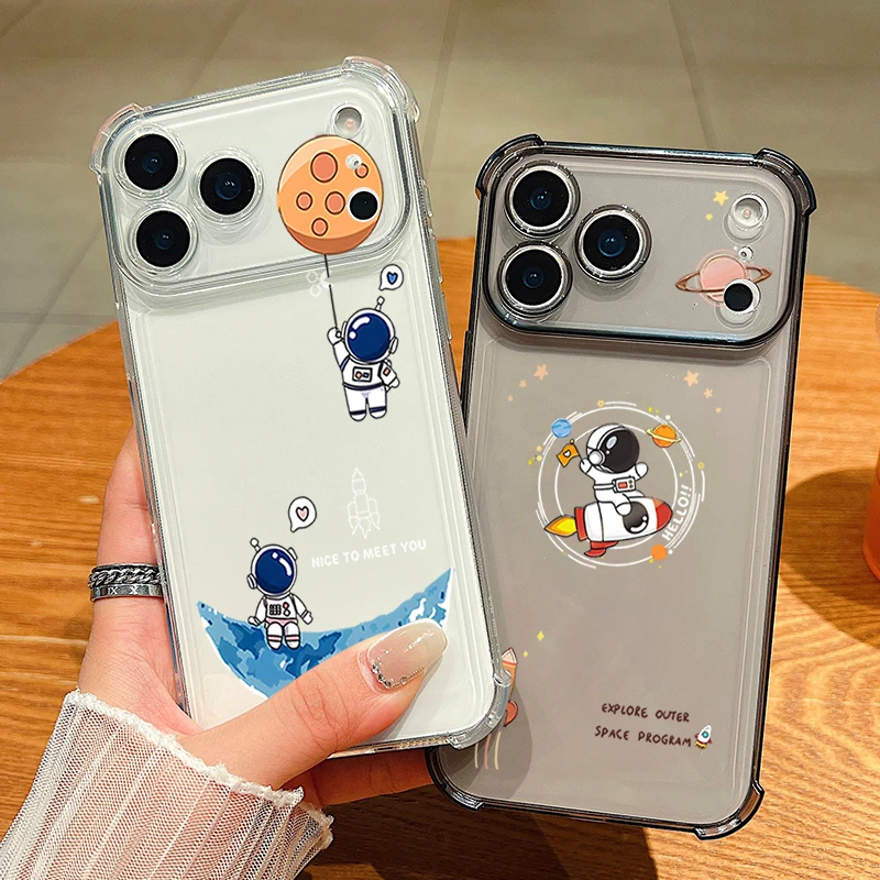 Astronaut Design Shockproof Clear TPU Phone Case with Card Slot Pocket
