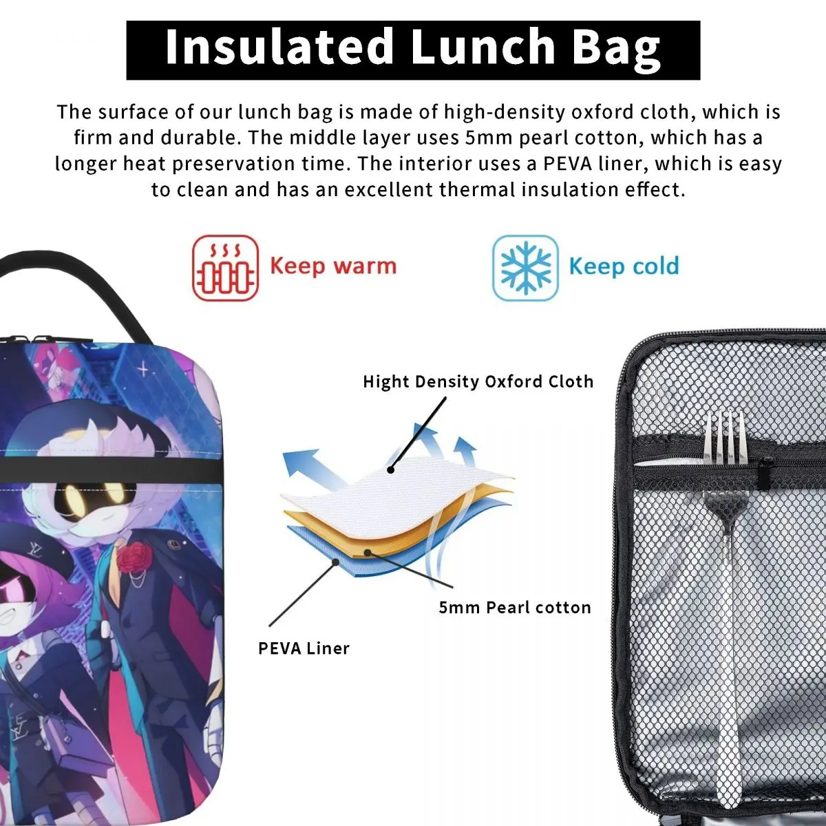Murder Drones Anime Insulated Lunch Bags Large Reusable Cooler Bag Tote Lunch Box Work Picnic Girl Boy