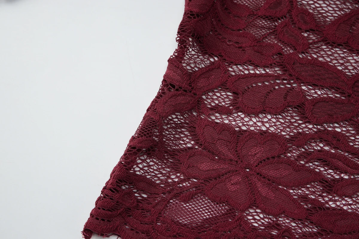 Hugcitar Damen-T-Shirt, elegant, Spitze, Schlitzausschnitt, lange Ärmel, sexy, durchsichtig, Rüschen, kurz geschnitten, weibliche Kleidung, Geburtstag, Nachtclub – Detail 8