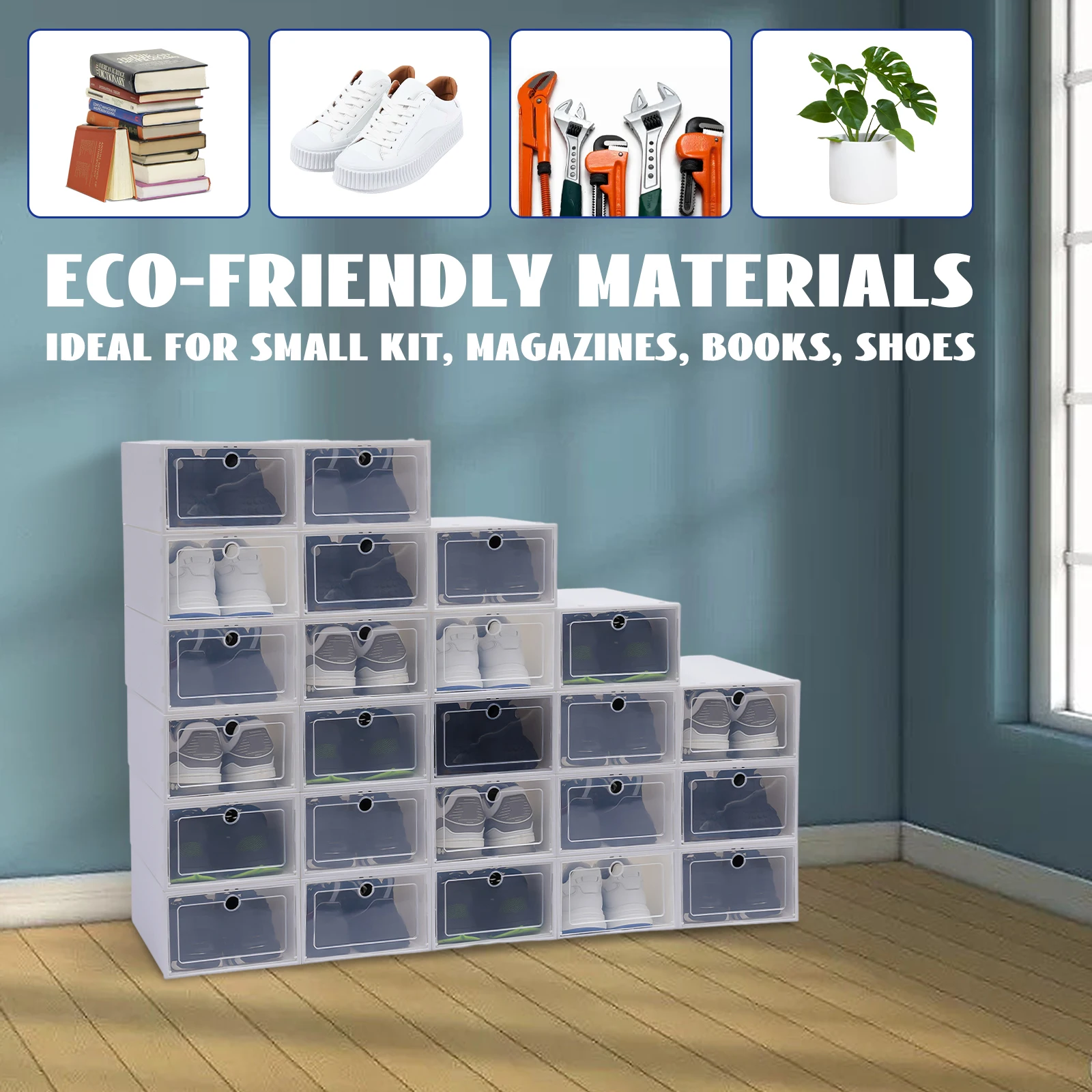 Set of 24 Stackable Shoe Boxes with Clear Covers, DIY Installation & Large Capacity 6