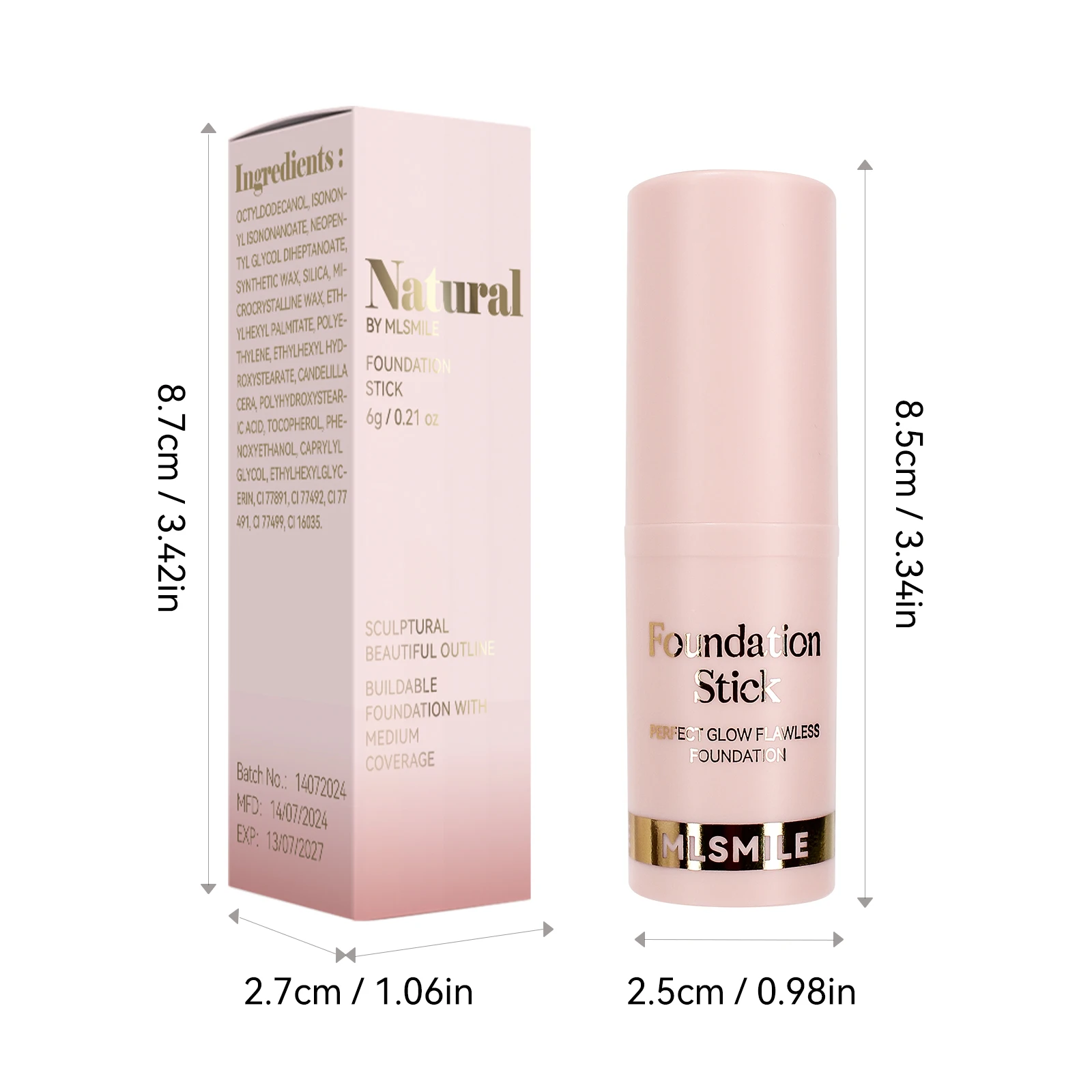 Liquid Foundation Waterproof Foundation Stick Foundation MLSMILE Powder Foundation Stick Waterproof Anti-Sweat BrighTening Smoothing Concealer Stick Light Matte Liquid Foundation