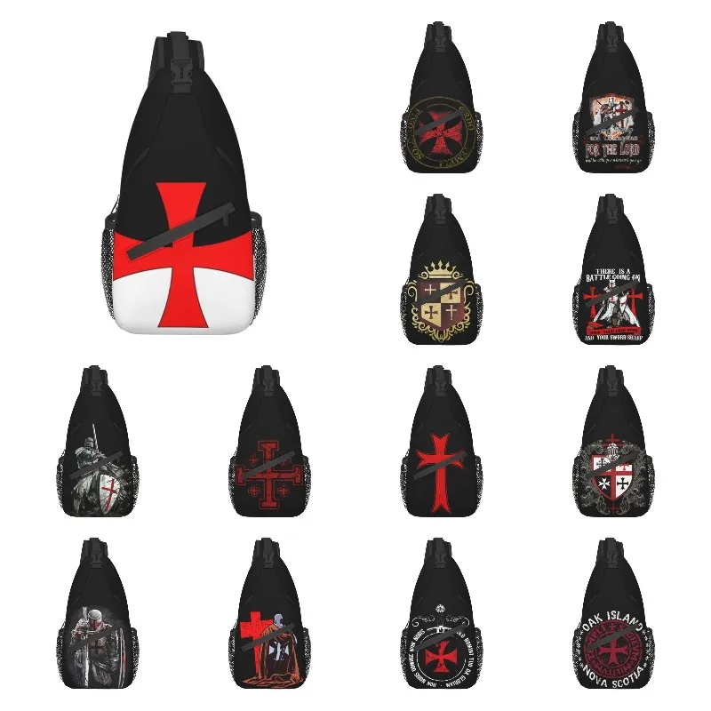 

Knights Templar Cross Shield Symbol Crossbody Sling Backpack Men Medieval Emblem Chest Shoulder Bag for Travel Hiking Daypack
