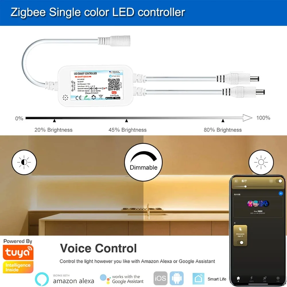 Tuya Zigbee 3.0 COB LED 스트립 라이트 12V 5M 10M 따뜻한 백색 유연한 조광 가능 라이트 320leds/m 홈 장 Alexa Google 호환