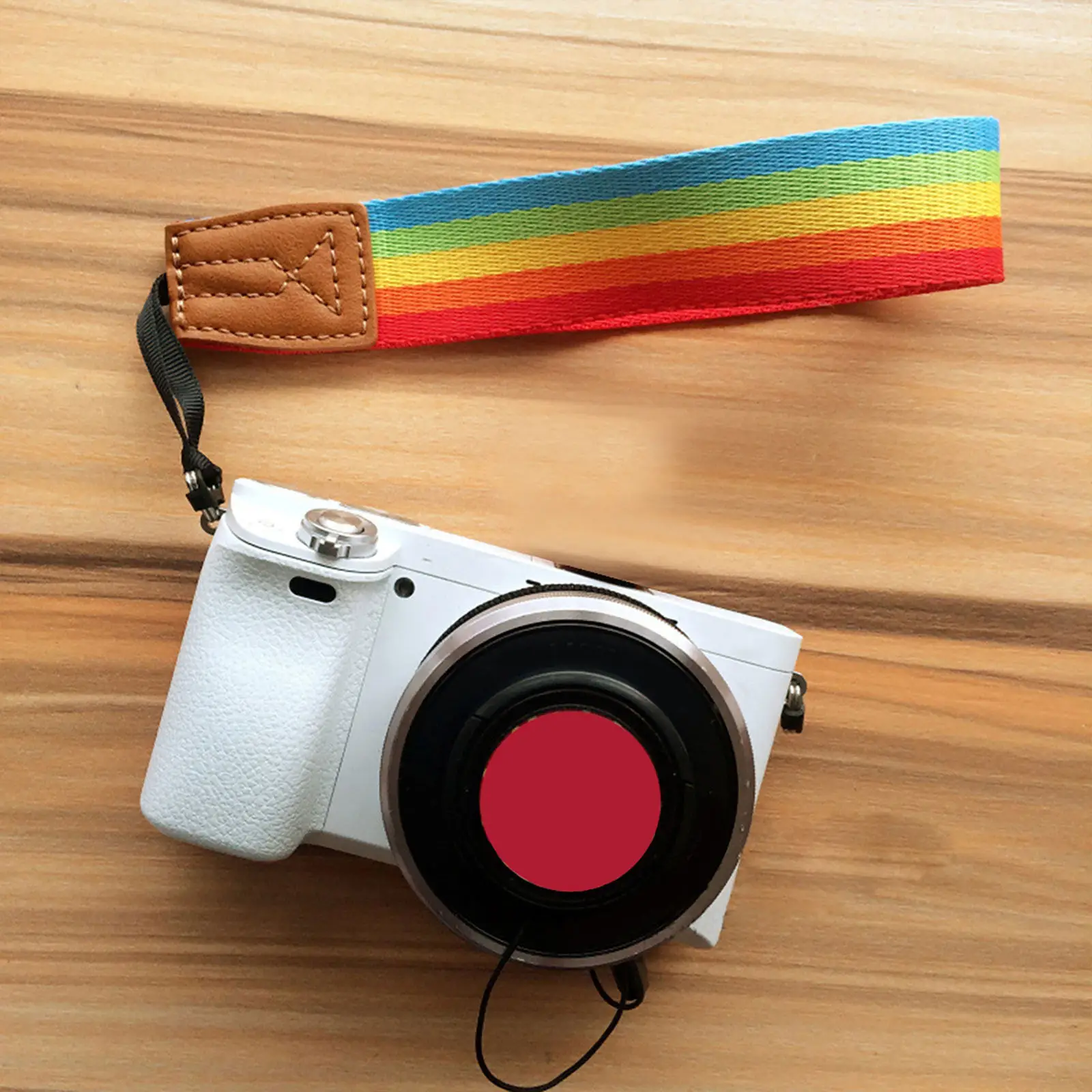 레인보우 스트라이프 카메라 손목 스트랩 DSLR 미러리스 여행 하이킹 캠핑용 범용 조절 가능 안전 손목 스트랩