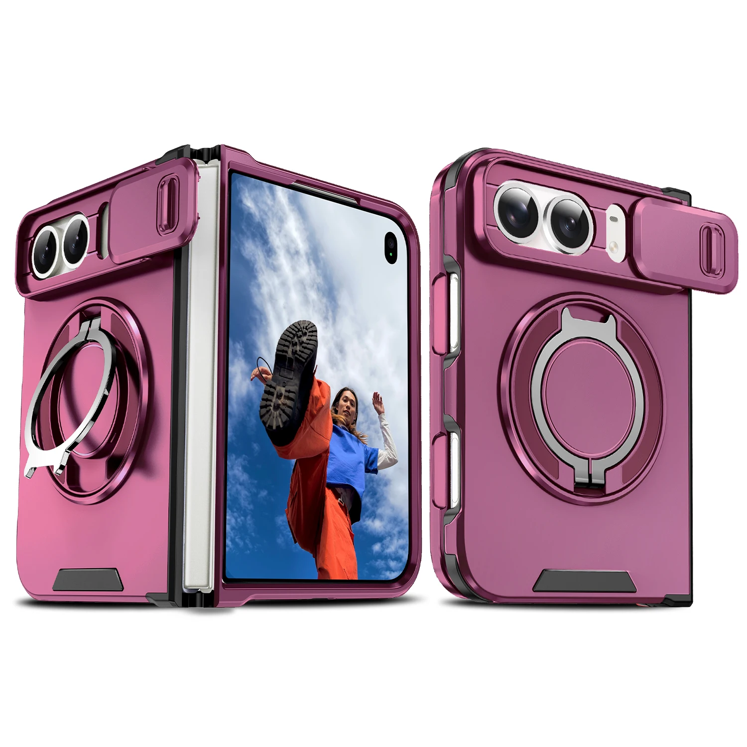 Elegant Solid Color Stand Matte Fold Magnetic Phone Case with Lens Protection - Shockproof and Durable Cover