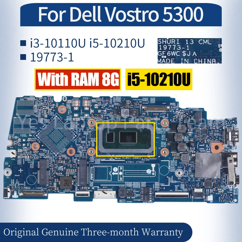 

19773-1 For Dell Vostro 5300 Laptop Mainboard i3-10110U i5-10210U RAM 8G 00HTT8 0X4C7V 0XHCN2 100％ Tested Notebook Motherboard