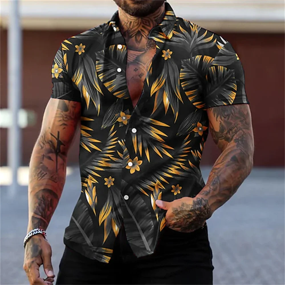 

Hawaiian Shirt For Mens 2023 3D Print Short Sleeve Blouse Beach Holiday Top Tee Summer Oversized Men's Clothing Camisa Masculina