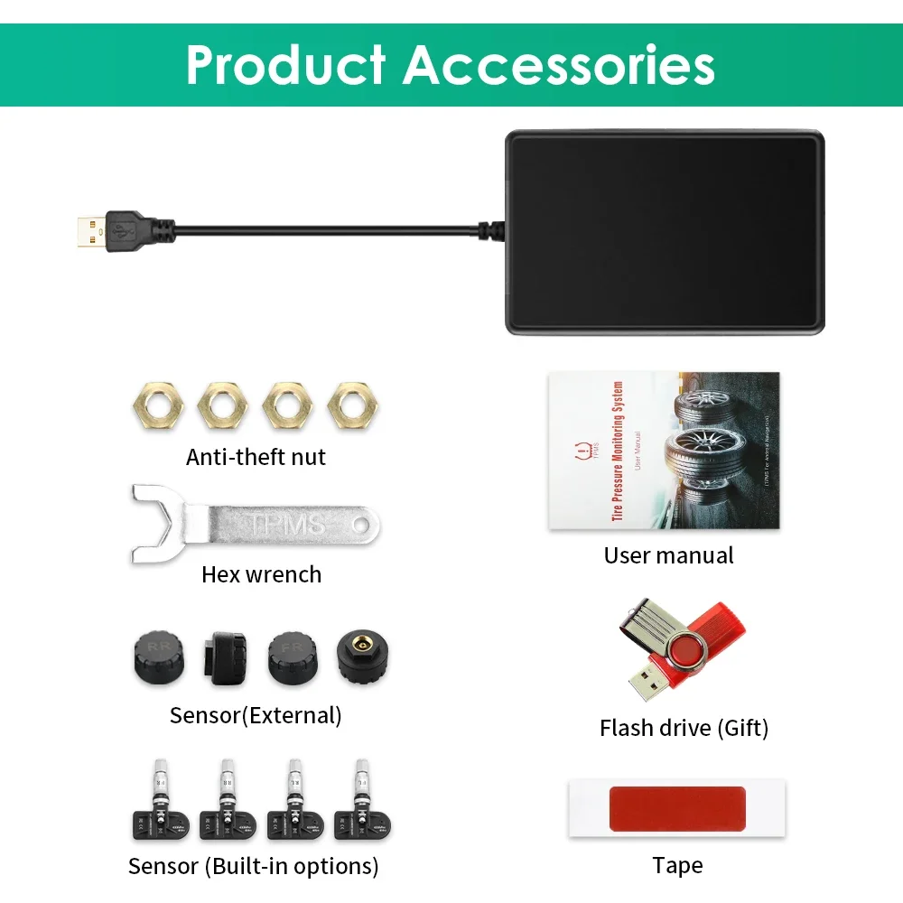 Hizpo EU Car car tire pressure monitor car tire pressure sensor TPMS (Tire Pressure Monitoring System) for Android Multimedia Player Navigation Display Head Unit Autoradio