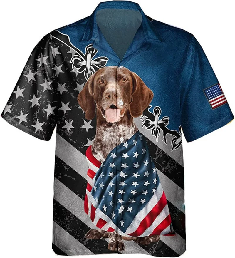 

Гавайские рубашки для мужчин и женщин, 3D Ретривер, собака, мопс, собака, уличная мода, рубашки с коротким рукавом, день патриота, подарок для любителей собак, детские топы