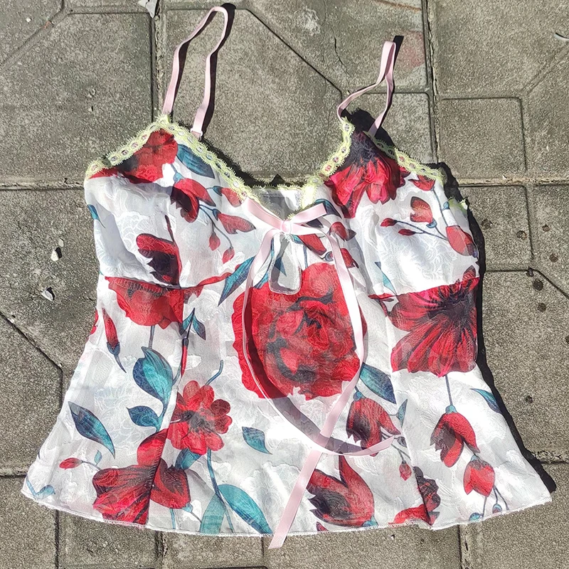 Canotta Donna Spalline Sottili In Pizzo Floreale - Scollo A V, Senza Maniche, Slim Fit, Estate