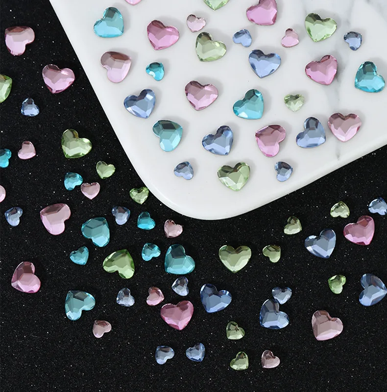 100pcs Nail Flat Bottom Diamond Heart Diamond Super Flash Multi cut Diamond Pink Lake Blue Green Nail Diamond Jewelry – Detail 1