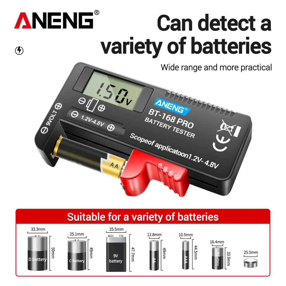 ANENG BT-168 PRO Digital Battery Capacity Tester 9V 1.5V Button Cell Test LCD Battery Universal Tester analyzers Test Tools 2