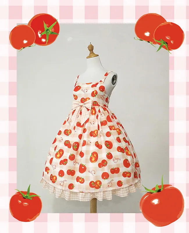 Sweet Lolita Dress Straps Tomato Printed Lolita JSK Dress Empire Girls Day