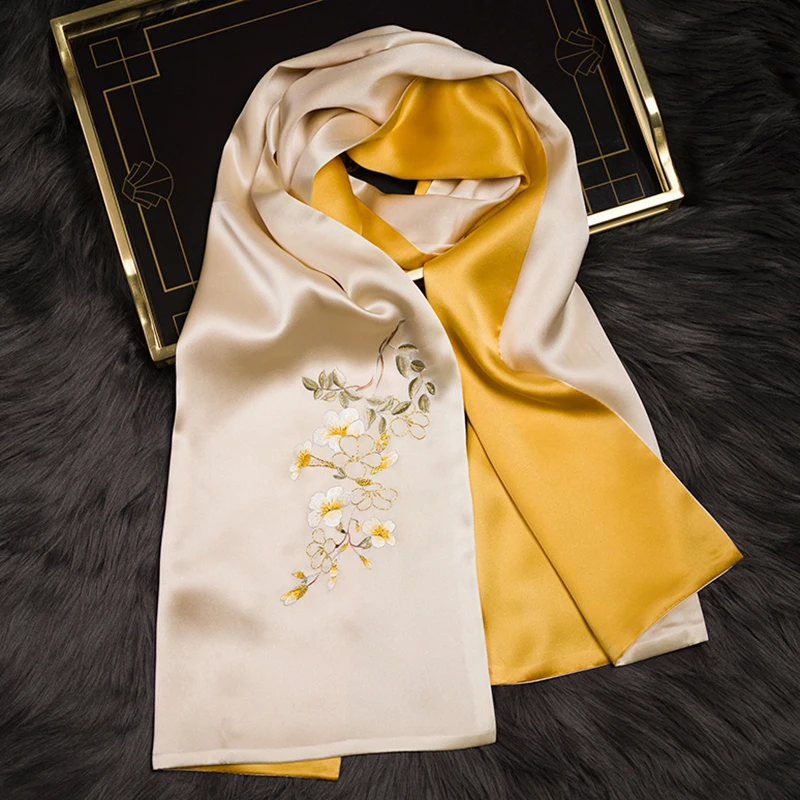 

Suzhou Embroidery Light Luxury Silk Scarf Chinese Style Characteristic Gift High-End Embroidery Scarf Mulberry Silk Fabric Shawl