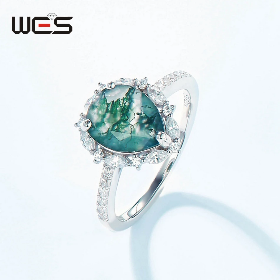 WES 925 Sterling Silver Natural Gemstone 8*10mm Moss Agate Rings For Woman Fine Jewelry Certified Wedding Valentine Party Gifts WES 925 Sterling Silver Natural Gemstone 8*10mm Moss Agate Rings For Woman Fine Jewelry Certified Wedding Valentine Party Gifts