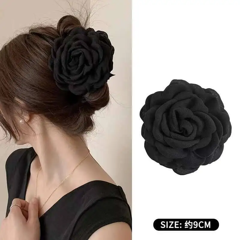 Stoff Rose Blume Große Größe Klaue Clips Für Frauen Mädchen Clip Haarspange Kunststoff Klammern Kopfbedeckung Haar Zubehör – Detail 7