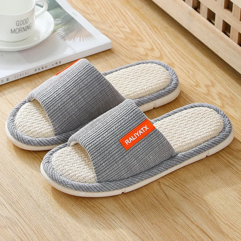 

Japanese Linen Slippers Men's Indoor Non Slip Silent Guest Slippers Cotton Linen Lovers Woman Warm Slippers Shoes for Women