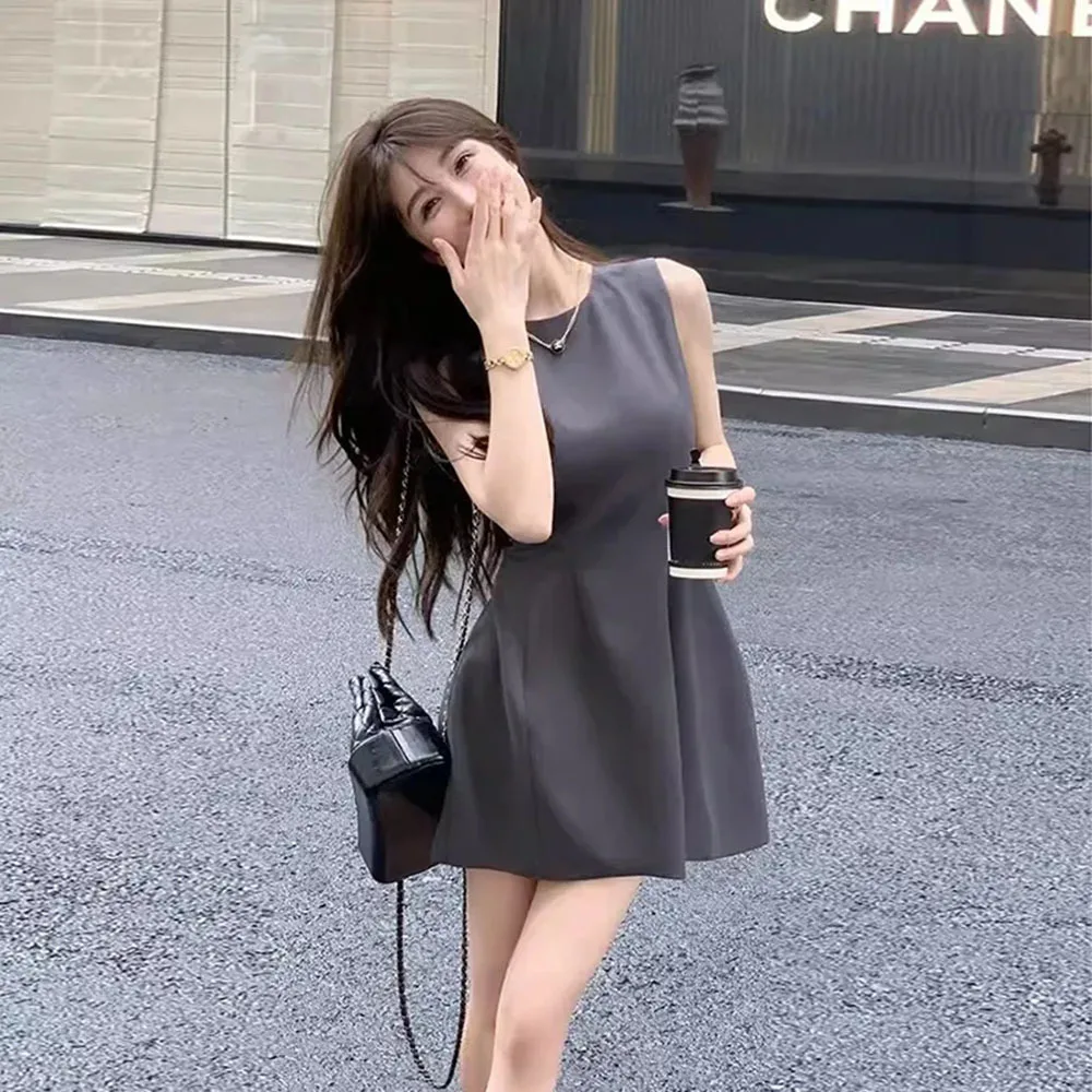 Korea Elegant Vest Dresses Intellectual Simple Sleeveless Dress Office Ladies Temperament Mini Dress Women's Clothing Summer New 6