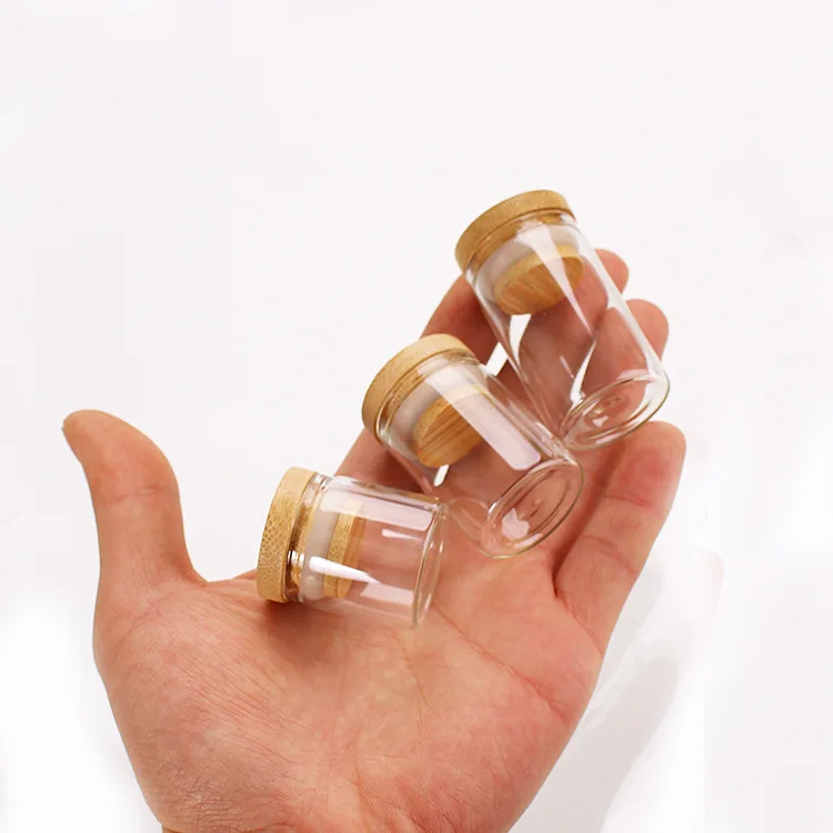 25ml Transparent Glass BottlesJars Vials Terrarium with Bamboo Lids for Art Crafts Wedding Favors 2pcs/5pcs/10pcs/12pcs/20/24pcs 3