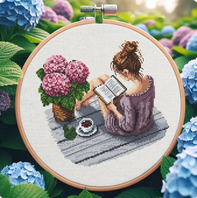 Chinesische Kreuzstich-Sets, Stickerei-Handarbeitssets, Karpfen und Drache, 10-Hydrangea-Mädchen 31-30