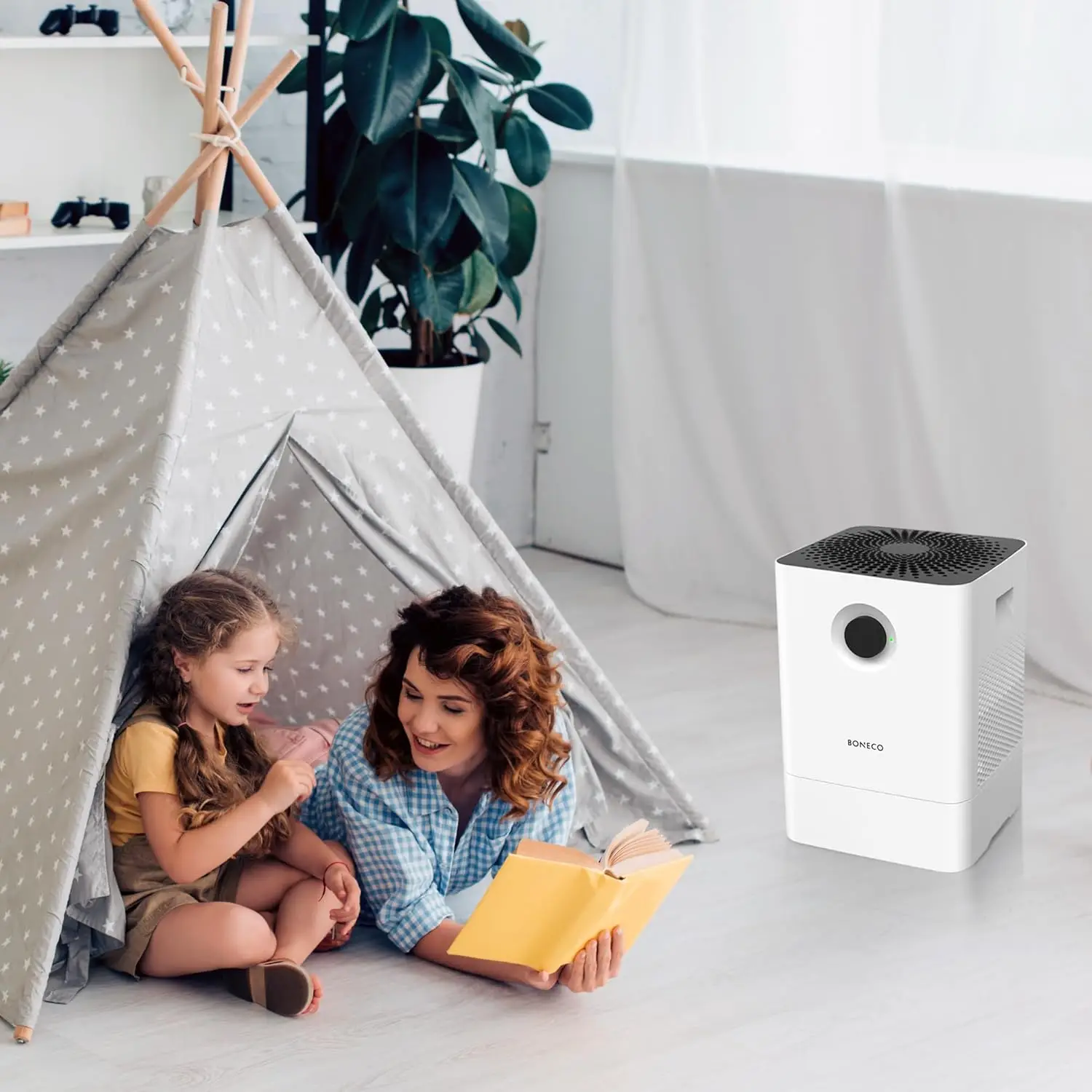 Large Room 2 In 1 Whisper Quiet Humidifier Air Washer with Automatic Shut Off and Fragrance Essential Oil Container, White 5