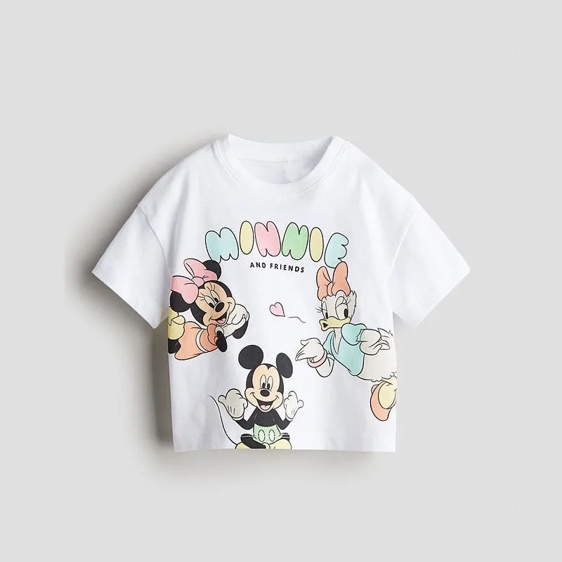 Cartoon Fashion T-shirt Cute Print Short Sleeve Crewneck Tops Boys Baby White Tees 2024 Summer Wear Casual Loose Tees For Kids 3