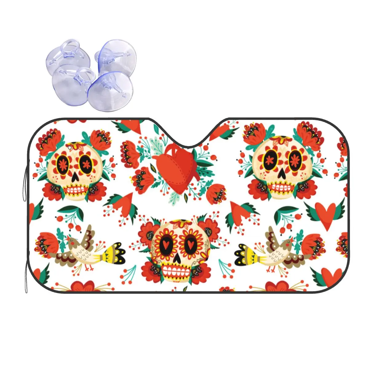 

Sugar Skull Halloween Mexican Universal Sunshade Windscreen 70x130cm Adorable Folk Style Foils Sunshade Visor Solar Protect
