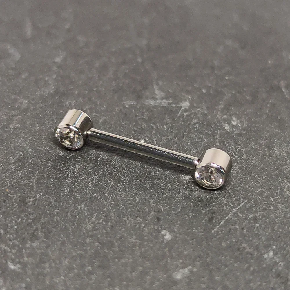 Titanium Zircon Nipple Barbell Rings with CZ Bezel Set