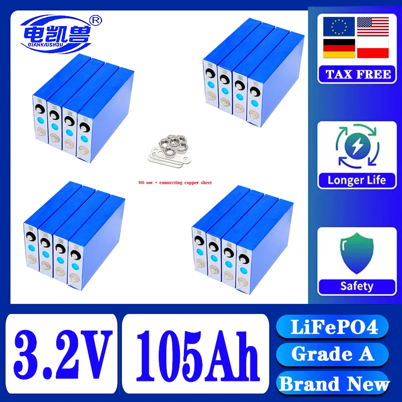 

New original A-grade 3.2V 100Ah 105Ah lifepo4 battery DIY 12V 24V automotive ignition ship solar system battery pack tax-free