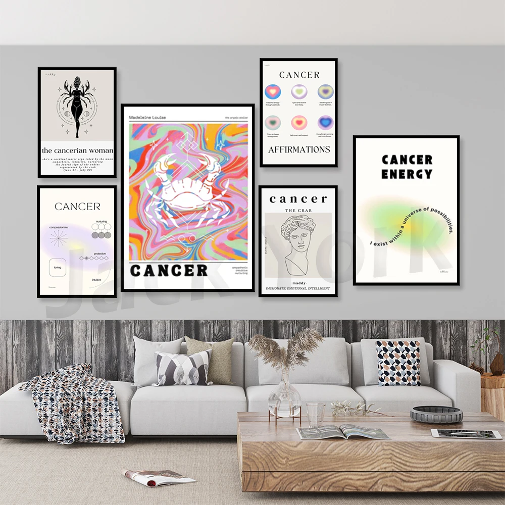 

Cancer Art Poster Cancer Gift Zodiac Wall Decor Astrology Wall Art Star Sign Poster Trending y2k Wall Art Aura Gradient Design