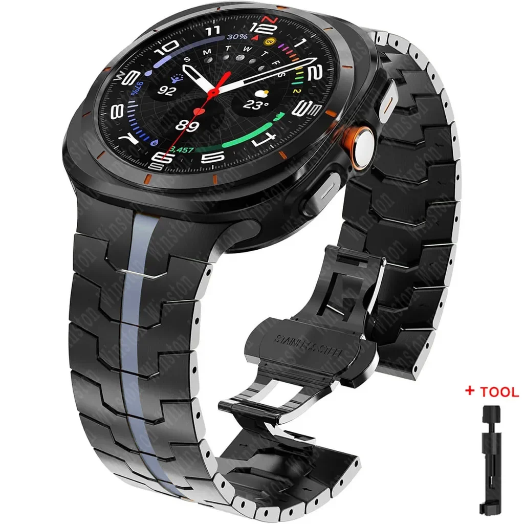 Heavy-Duty Armor Metal Watch Strap, Adjustable Stainless Steel Bracelet